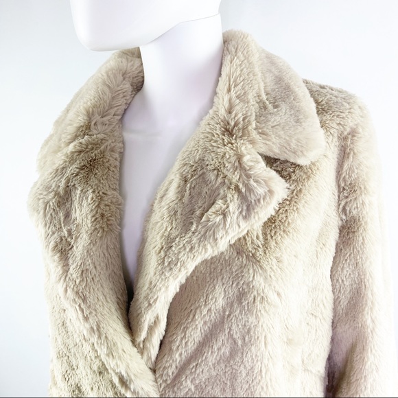 Lucky Brand Size L Tan MISSY Faux Fur Soft Fuzzy Coat - Picture 6 of 10